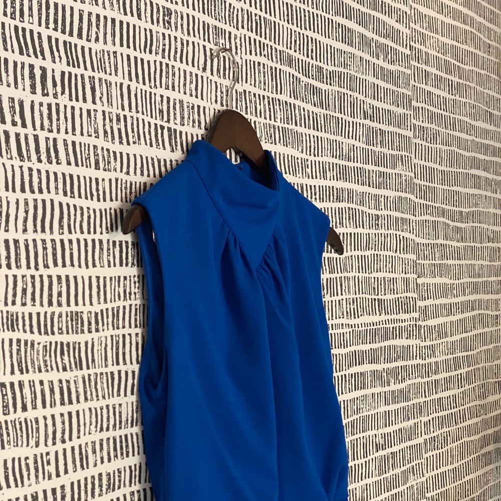 Calvin Klein high neck, knee length, electric blue dress!